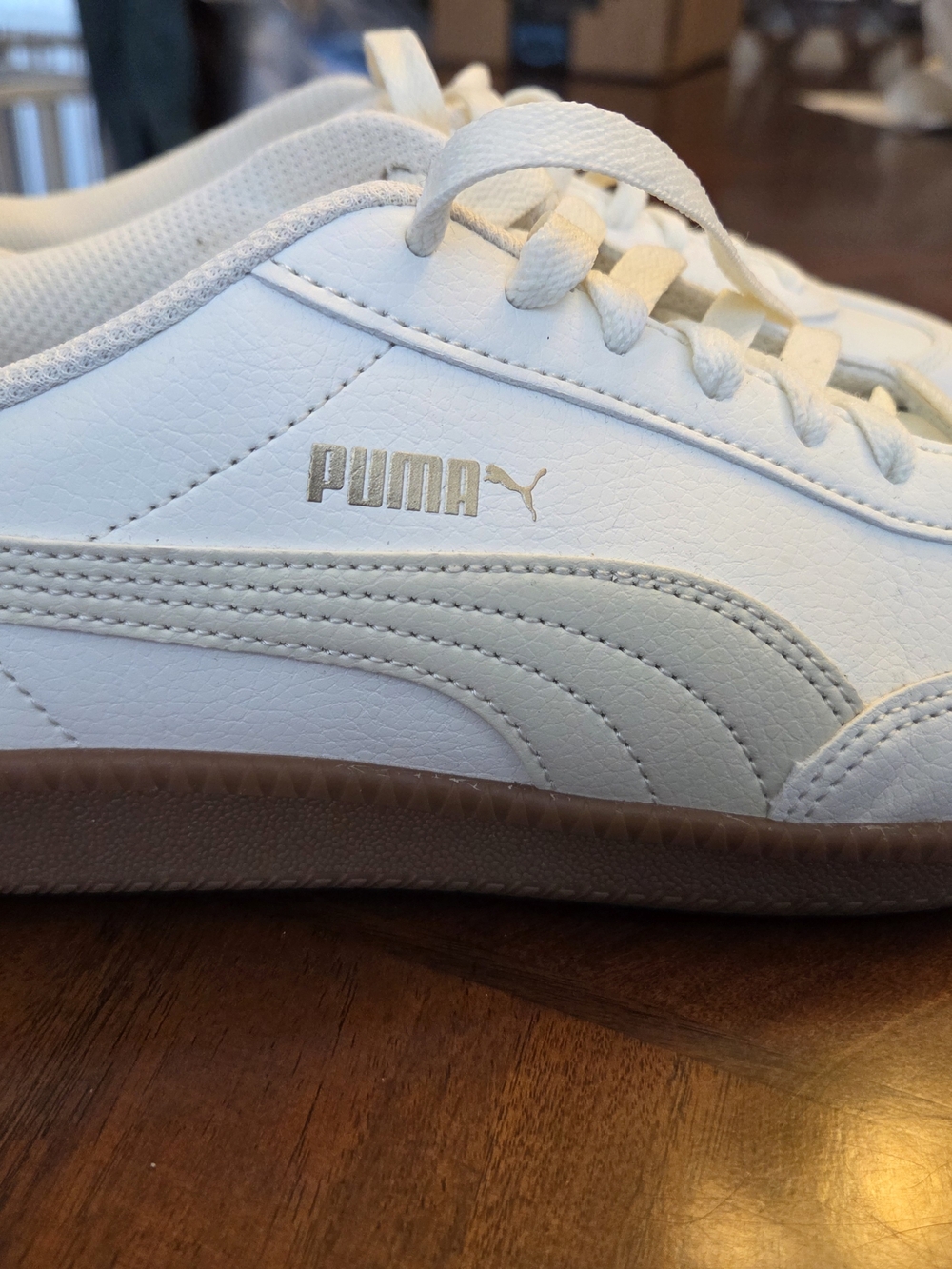 Puma White Leather Sneakers with Gum Sole Accent